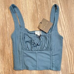 Le Lis Ribbed Knit Crop Top Gathered Bust Corset Seams Small Y2K Coquette  NWT